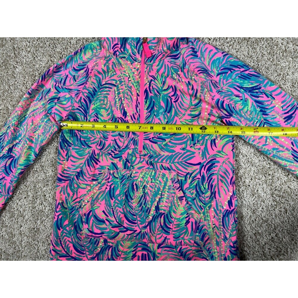 Lilly Pulitzer Girls Pullover Tropical Pink Palm Print Quarter Zip L - Picture 2 of 9
